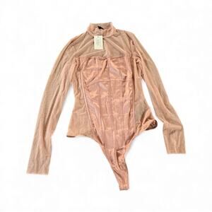 Guess Bodysuit Womens Large Peach Shinny Long Sleeve Top